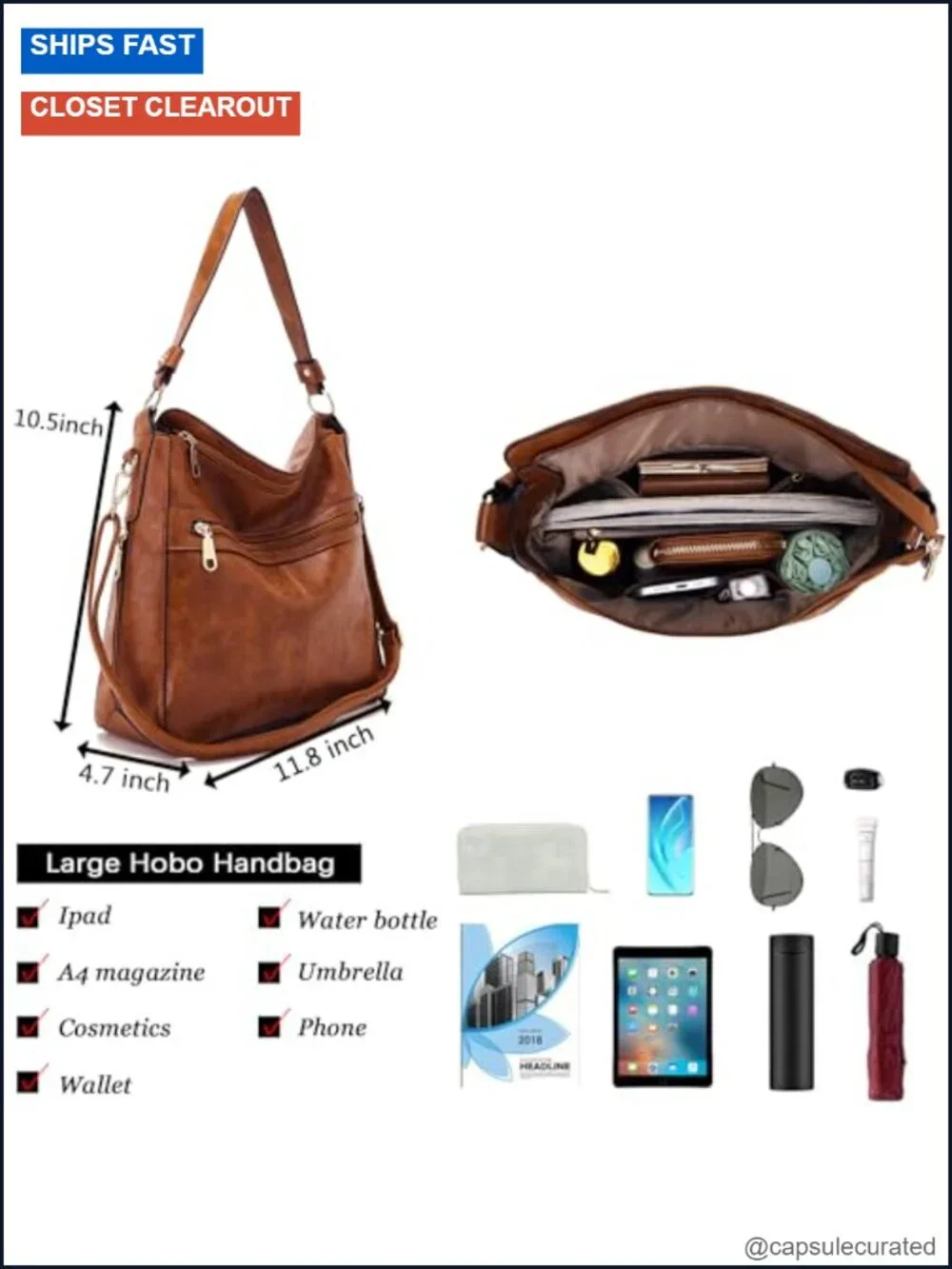 4PCS Vegan Leather Handbag & Wallet Set Large Hobo Crossbody Purse with
